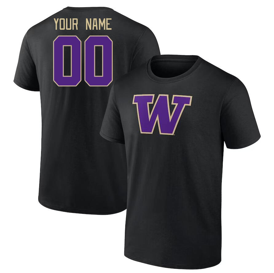Custom Washington Huskies Name And Number College Tshirt-Black